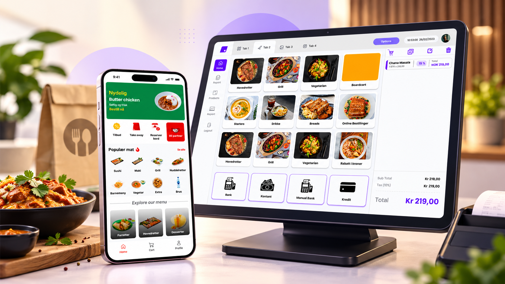 Sales Point kassasystem og bestillingsapp på mobil